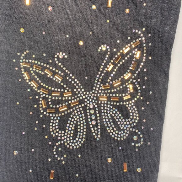 Rhinestone Detail Black Leggings - Butterfly Bling - One Size - Picture 4 of 5